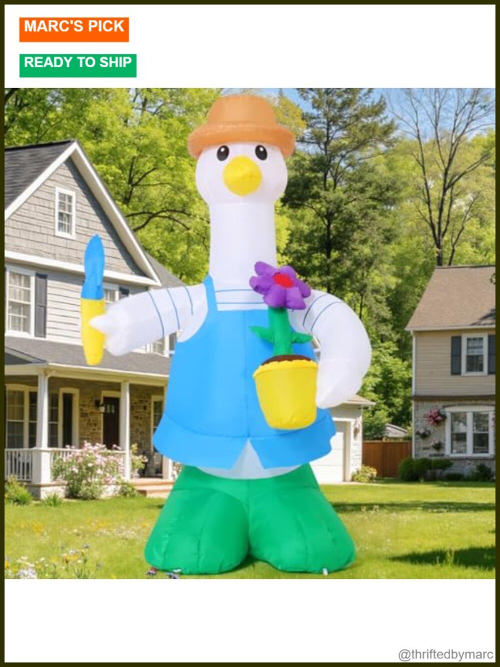 5FT Inflatable Gardener Goose Yard Decor with LED Lights